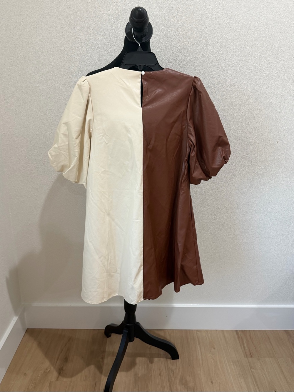 Peach Love California Brown and Cream Two-Tone Boot Appliqué Mini Dress - Picture 3 of 9